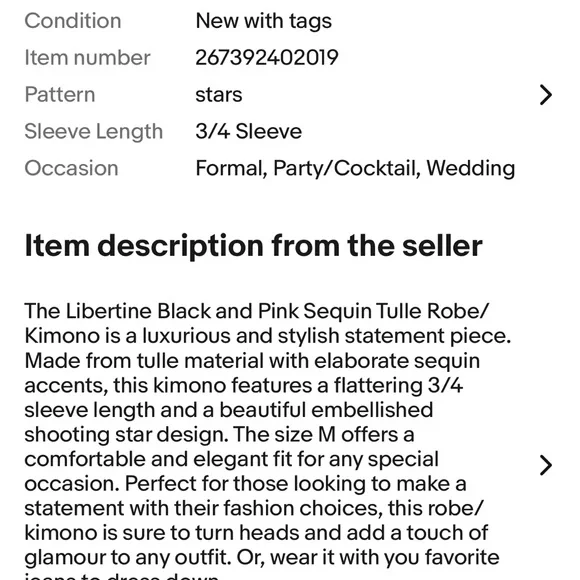 New w/tags LIBERTINE Elegance Meets Hip! Pink SequinSheer Black Robe OS - Picture 5 of 6